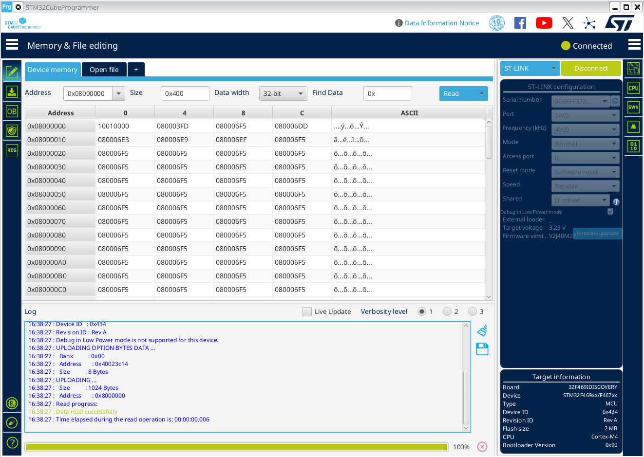 Alt STM32 Cube Programmer Front screen